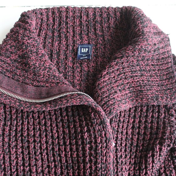 GAP Red Mahogany Knit Motorcycle Sweater, Size Small - Picture 4 of 8